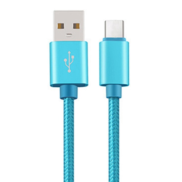 USB-C/Type-C Snabbladdningskabel 200cm (Slitstark/Metallhuvuden) Himmelsblå
