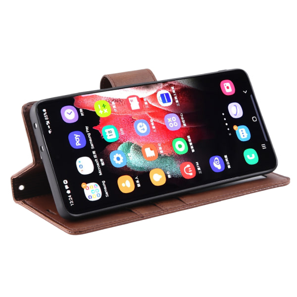 Samsung Galaxy S21 Ultra - 2-1 Hanman Plånboksfodral Brun