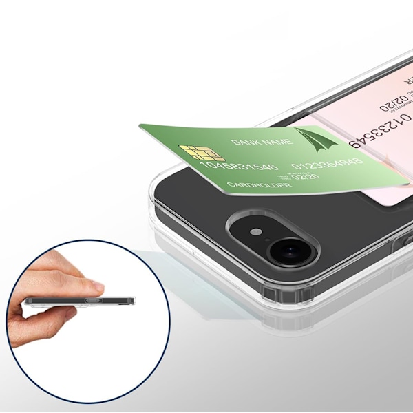 iPhone 16E - Stötsäkert Silikonskal med Kortfack Transparent