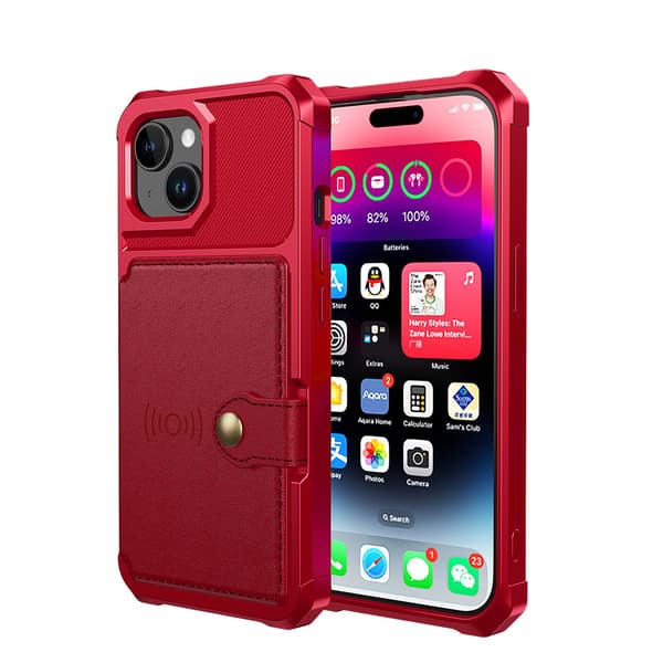 Elegant plånboksfodral i lyxigt PU-läder för iPhone 15 Plus Röd