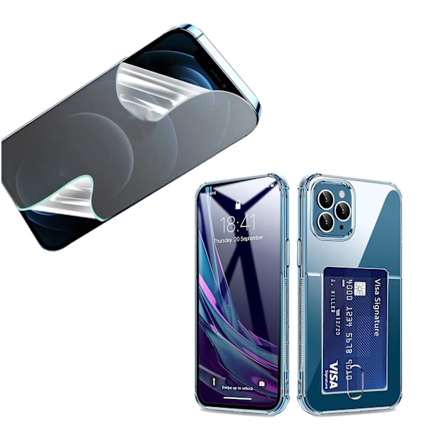 iPhone 14 Pro Max - Skal med Kortfack & Hydrogel Skärmskydd Genomskinlig