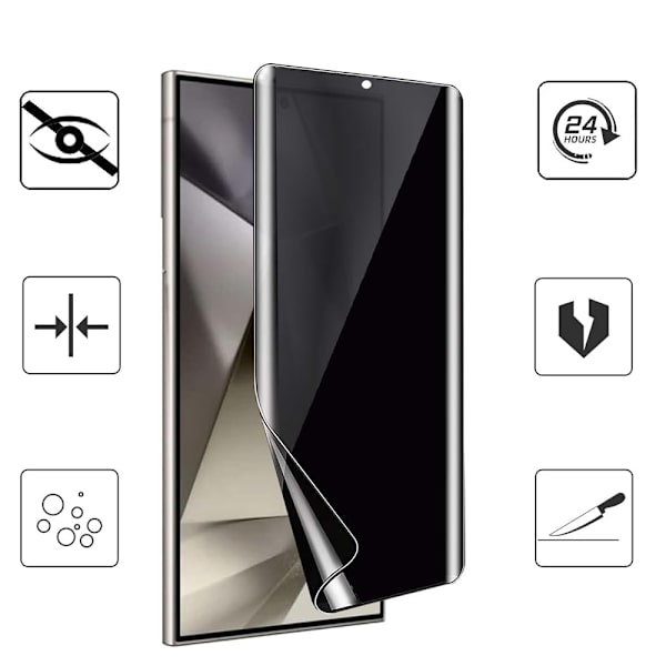 Samsung Galaxy S24 Ultra Integritetsskyddande Hydrogel Mjuk skärmskydd Transparent, Svart Ram