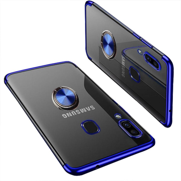 Samsung Galaxy A40 - Skyddande Silikonskal med Ringh�llare Silver