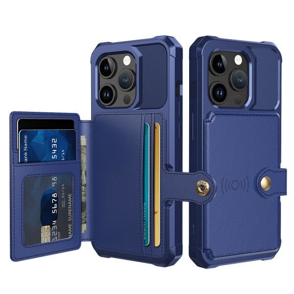 Elegant plånboksfodral i lyxigt PU-läder för iPhone 15 Pro Max Marinblå