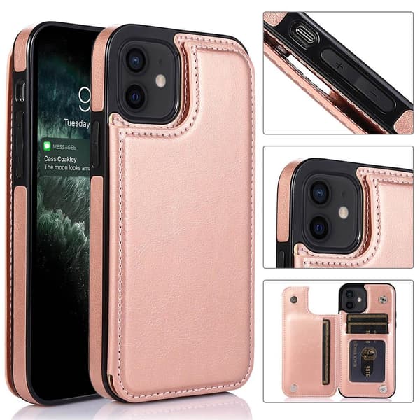 iPhone 12 - Stilfuldt cover med kortholder Roséguld