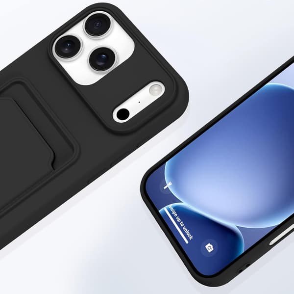 iPhone 17 Pro Max Skyddande Silikonskal med Kortplats Svart