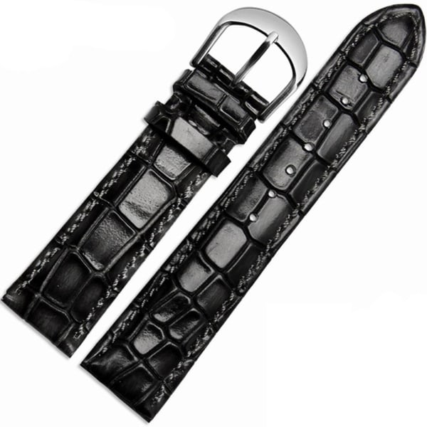 Stilrent Topp Kvalitet Klockarmband ÄKTA LÄDER Svart 22mm