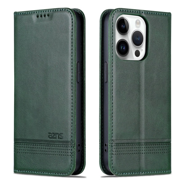 iPhone 15 pro - Nahkainen lompakkokotelo, jossa 3 korttipaikkaa Dark green