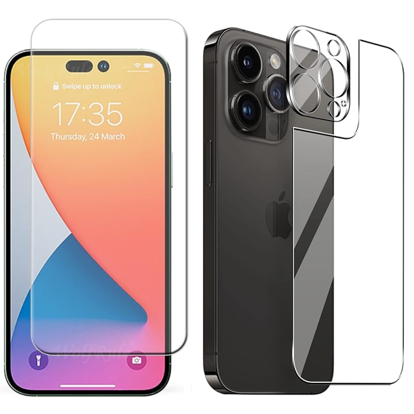 3-PACK iPhone 14 Pro Front- og Bakkameralinsedeksel 0,3 mm Transparent