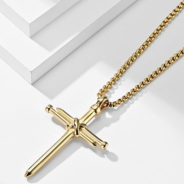 Meningsfullt Kors Halsband i Rostfritt Stål Guld