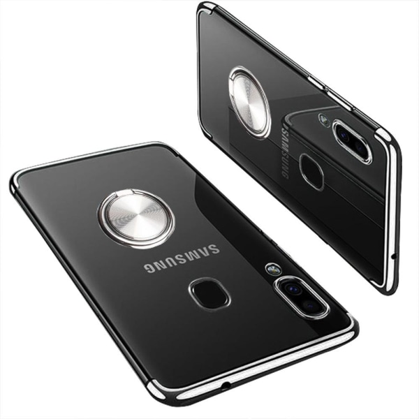 Samsung Galaxy A20E - Suojaava silikonikuori sormustelineellä Silver