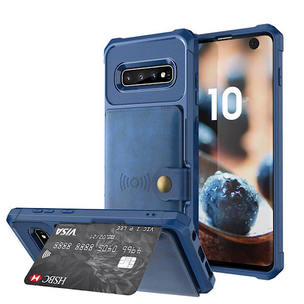 Samsung Galaxy S10 - Praktisk Smart Cover med kortrum Blå