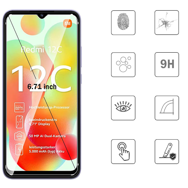 Xiaomi Redmi 12C - 1 Set Kamera+Skärmskydd Standard HD 0,3mm Transparent