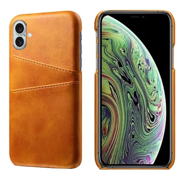 iPhone 16 - LEMANS Vintage-Shell Skal med Kortfack Khaki-Ljusbrun