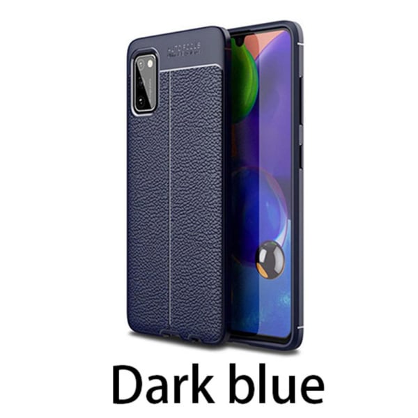 Samsung Galaxy A41 - Litchi-Leather Design Cover Mörkblå