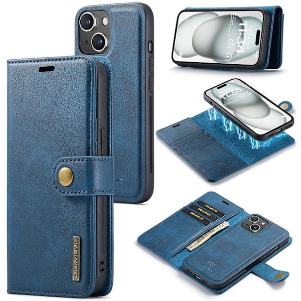 iPhone 13 Case - Premium Läder med 3 Kortfack och Sidofack Svart