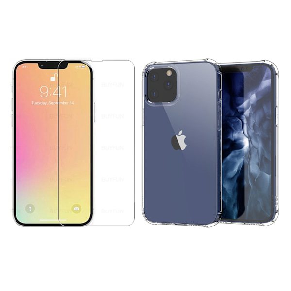 iPhone 13 Pro Max Stötdämpande Silikonskal med Skärmskydd Transparent