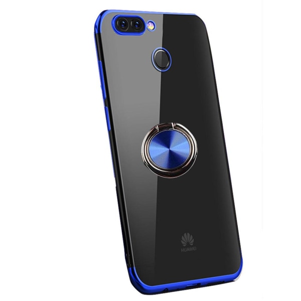 Huawei P Smart 2018 - Käytännöllinen silikonikuori sormustelineellä Blå