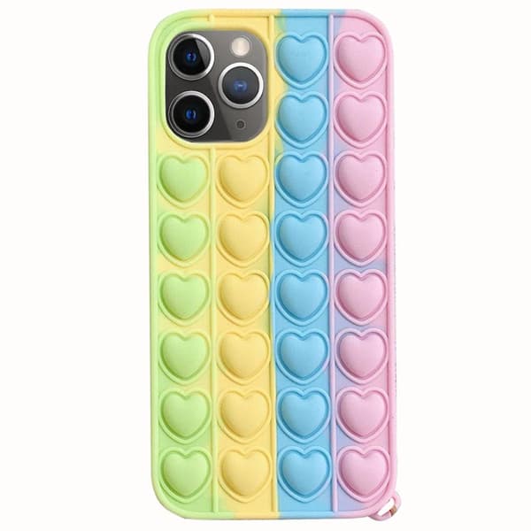 iPhone 12 Pro - Fidget Pop It Simple Dimple Silikonskal Rosa-Orange-Gul-Grön