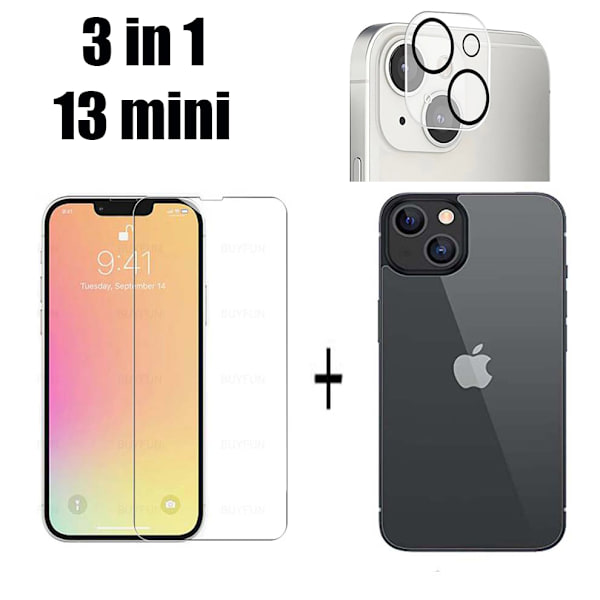 3-in-1 iPhone 13 Mini Fram- & Baksida + Kameralinsskydd Transparent