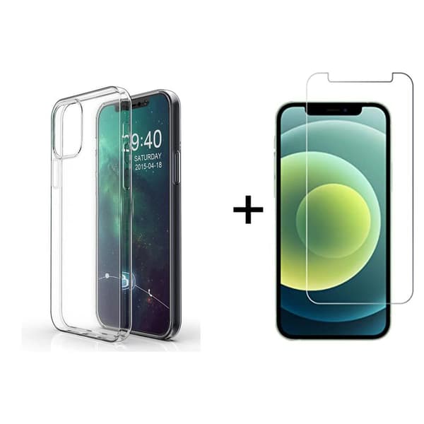 iPhone 12 - Silikoni suojakotelo + Näytönsuoja Transparent