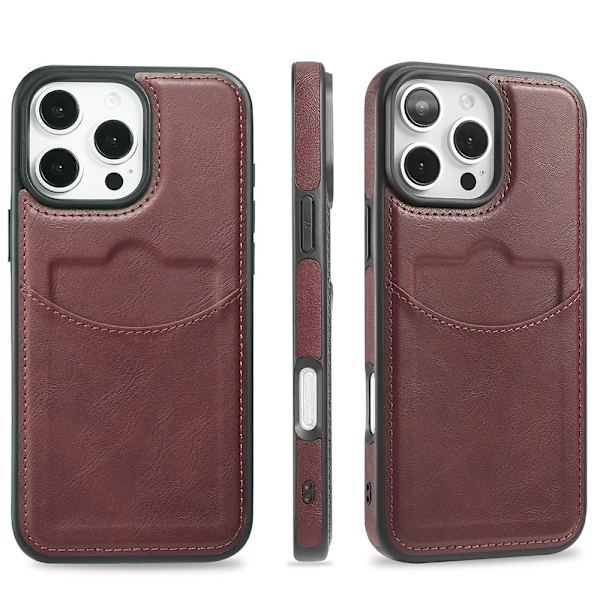 iPhone 16 Pro -  Elegant skal med ett kortfack Mörkbrun