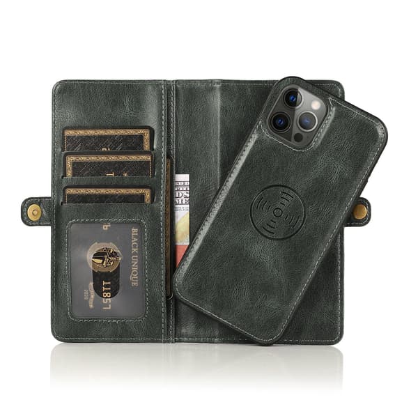 iPhone 15 Pro Max - Elegant plånboksfodral i läder Dark green