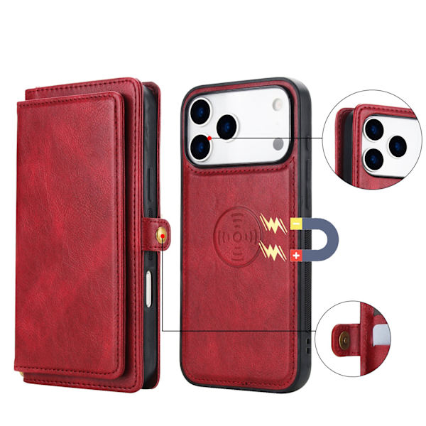 iPhone 17 Pro Max 2-i-1 Läderfodral Röd