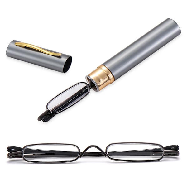 Läsglasögon med Styrka +1.0 - +4.0 Bärbar metalllåda UNISEX Grå +2.75