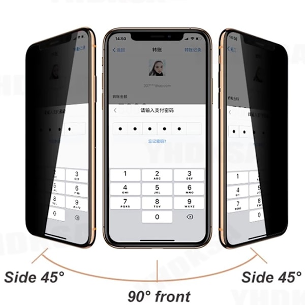 iPhone X/XS Anti-Spy Skärmskydd HD 0,3mm Svart