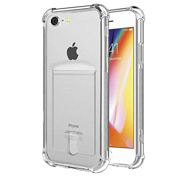 iPhone 7 - Iskuja vaimentava silikonikuori korttilokerolla Transparent/Genomskinlig