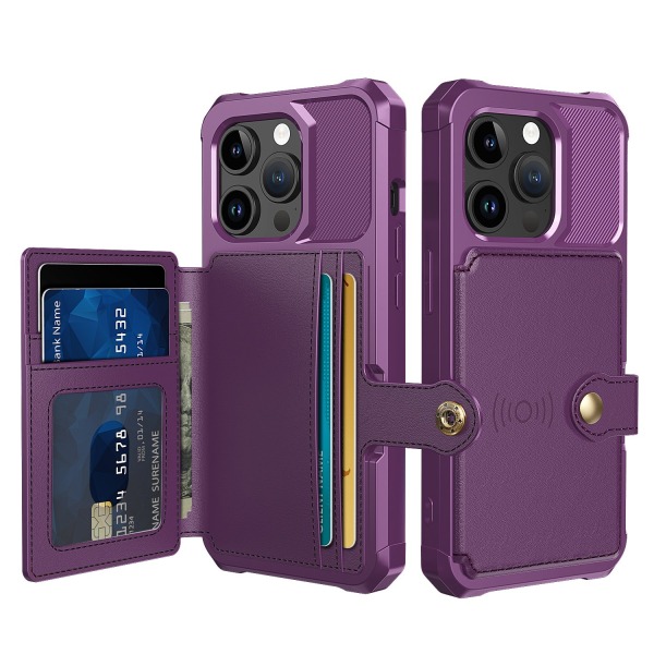 Elegant plånboksfodral i lyxigt PU-läder för iPhone 15 Pro Max Lila