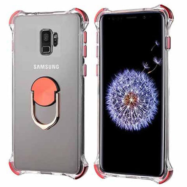 Samsung Galaxy S9 - Suojaava silikonikuori sormustelineellä Roséguld