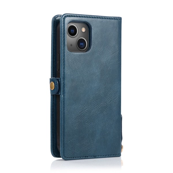 iPhone 15 - Luksus lommebokveske i skinn med silikonskall og ku Marine blue