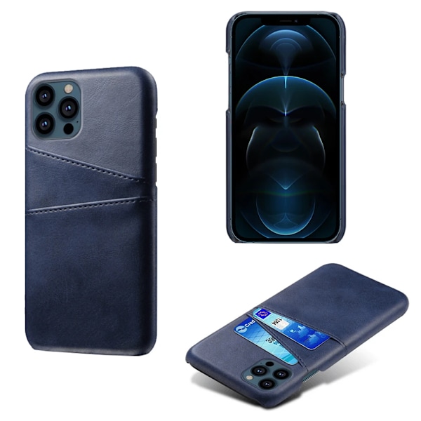 iPhone 15 Pro - Slimmat PU-läderfodral med 2-kortfack Marinblå