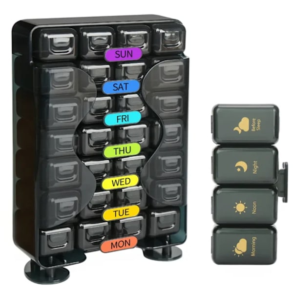 Pilledispenser Portable  28 fack & påminnelsefunktion Blå