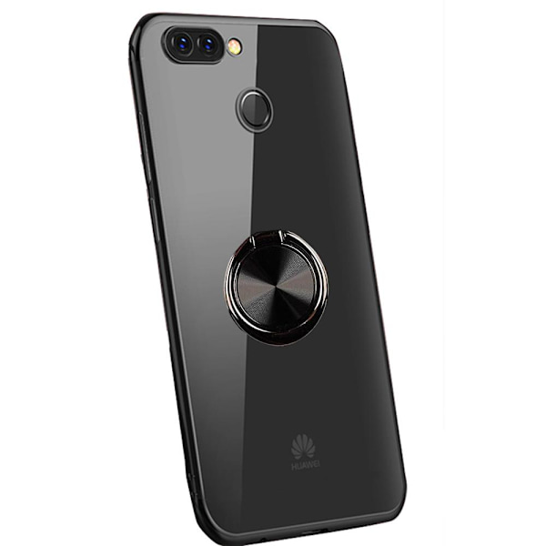 Huawei P Smart 2018 - Praktiskt Silikonskal med Ringhållare Guld