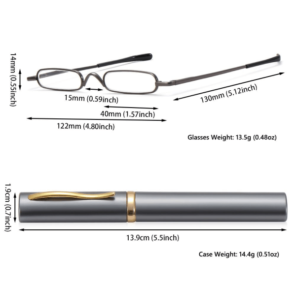 Læsebriller med styrke +1.0 - +4.0 Bærbar metalæske UNISEX Grå +1.25