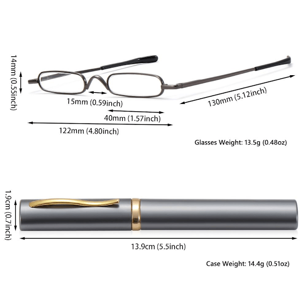 Läsglasögon med Styrka +1.0 - +4.0 Bärbar metalllåda UNISEX Grå +1.25