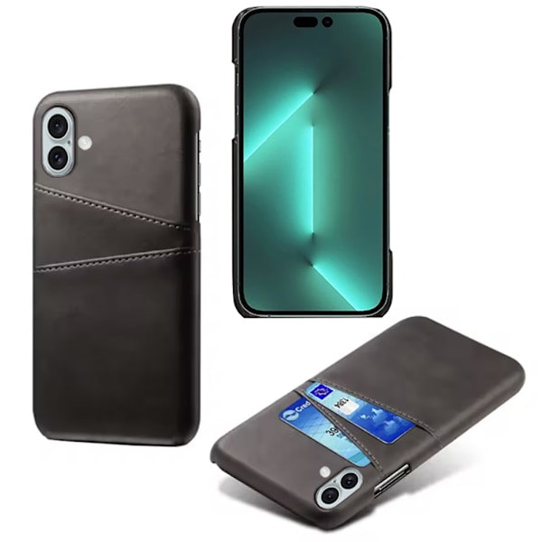 iPhone 16 Plus - LEMANS Vintage-Shell Skal med Kortfack Svart