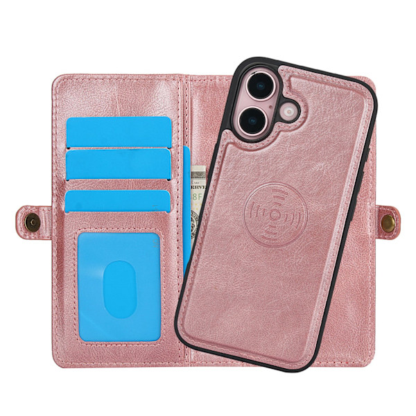 iPhone 16 - Exklusivt 2-i-1 fodral med kortfack Roséguld