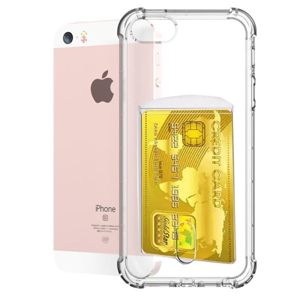 iPhone 5/5S/5SE - Beskyttelsesdeksel med kortholder Transparent/Genomskinlig