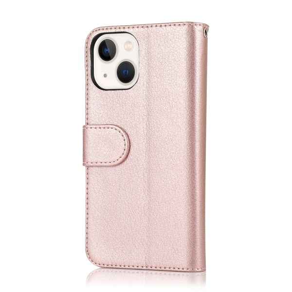 Plånboksfodral i Mikrofiberläder med Dragkedja - iPhone 15 Pink gold