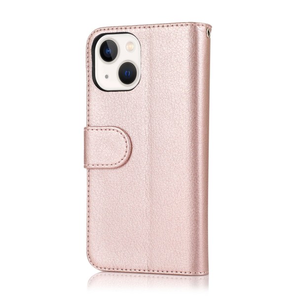 Plånboksfodral i Mikrofiberläder med Dragkedja - iPhone 15 Rosa guld