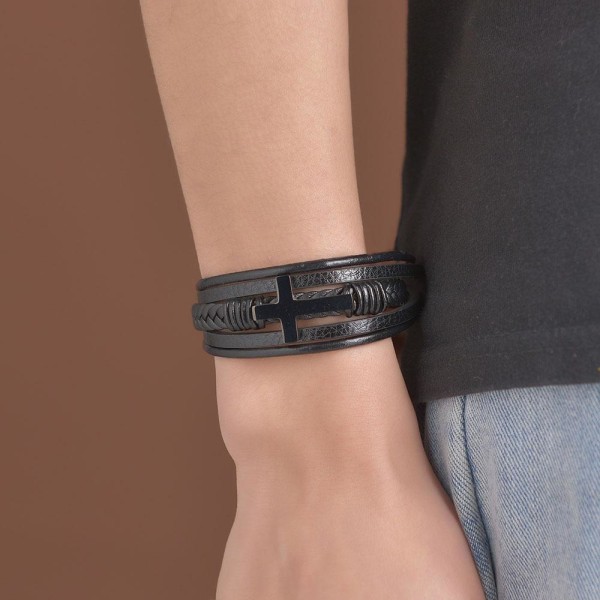Exklusivt Hög Kvalitets PU-Läder Kors Armband Guld 19CM