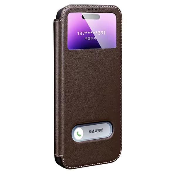 iPhone 15 Pro Max skal  Äkta läder & stötskydd i stilren design Kaffe