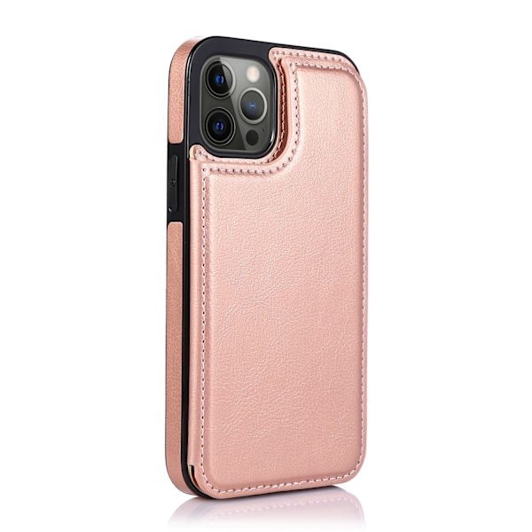 Elegant Skyddande läderfodral för iPhone 15 Pro Max Pink gold