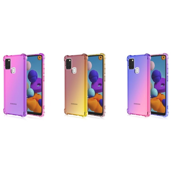 Samsung Galaxy A21S - Floveme Silikone Cover Blå/Rosa