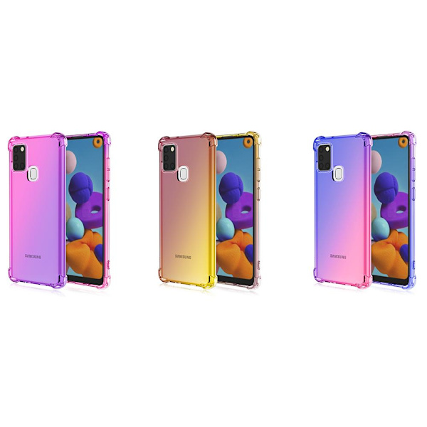 Samsung Galaxy A21S - Floveme Silikonskal Blå/Rosa