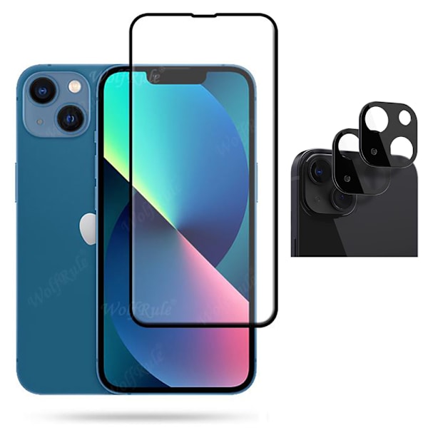 2-PACK iPhone 14 - 2.5D Sk�rmskydd + Kameralinsskydd 0,3mm Transparent